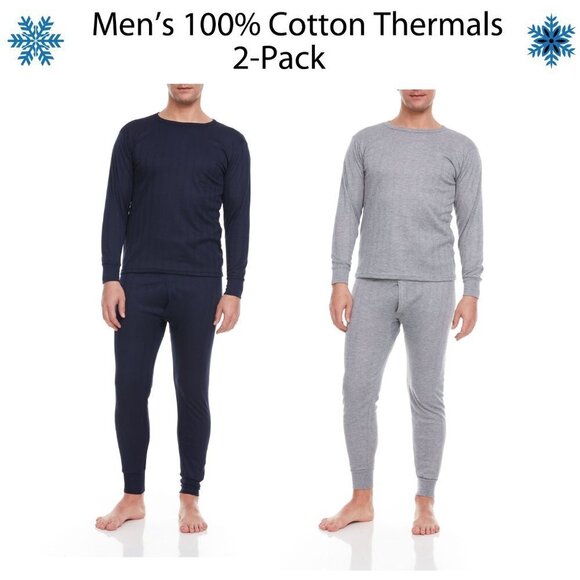 Thermal Sets for Men 100% Cotton Fleece Long Johns Warm Winter Baselayer 2-Pack - Picture 1 of 9